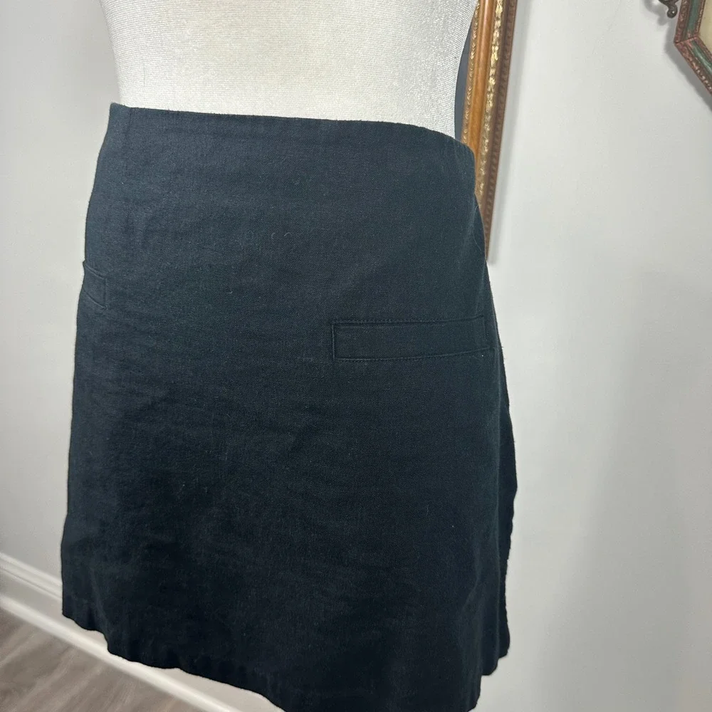 A New Day Black Linen Blend Mini Skirt - SIZE 12 Summer Minimalist Faux Pockets - Picture 3 of 5